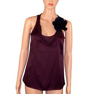 Ann Taylor Loft Wine Colored Sleeveless Tank Flower Embellished Womens Size SP